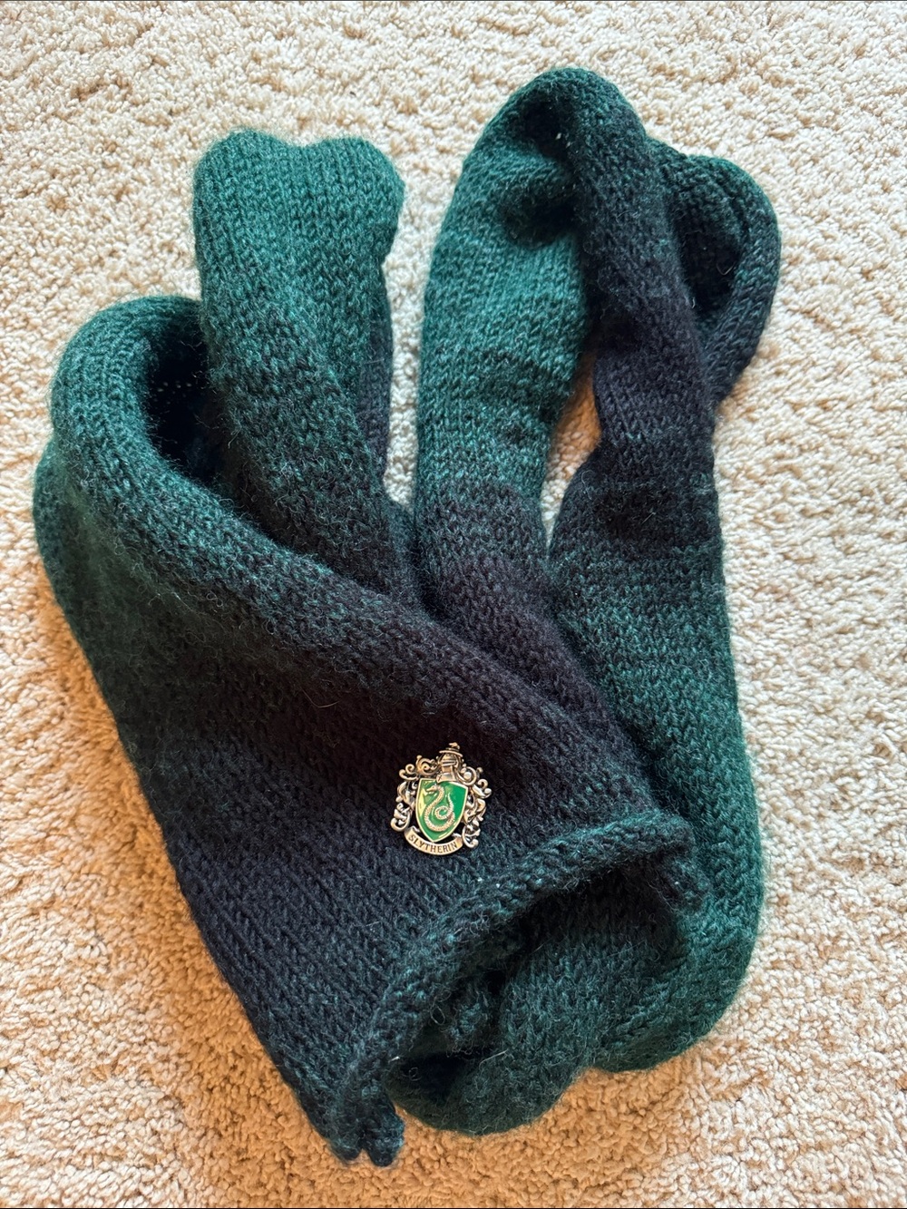 Green & Black Scarf with Crest Pin